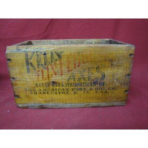 Antique Kelly Flint Edge Axe Wooden Shipping Crate Miners Hatchet